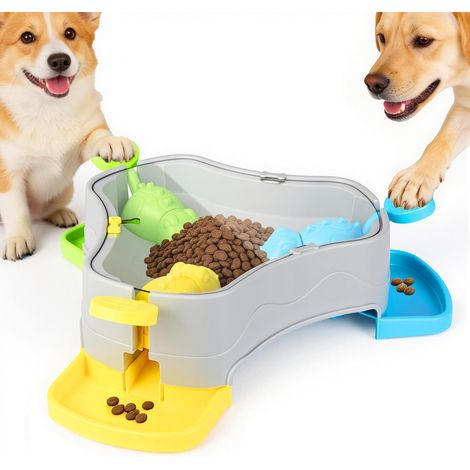 Giocattoli educativi per cani, giocattoli educativi interattivi 3 in 1 per cani, distributore di crocchette a pulsante, mangiatoia a lenta erogazione antiscivolo, giocattoli intelligenti e interattivi
