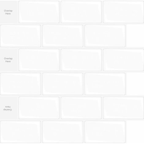 Mennitr Set of 10, White Self-Adhesive Tiles, Adhesive Kitchen and Bathroom Backsplash, 3D Brick Vinyl Adhesive Paper, 30x30cm (1/4)