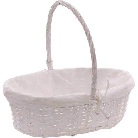 Cesto nascita in vimini bianco foderato, 40X28H35 cm (1/2)