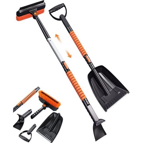 Grattoir à glace pour voiture - Pelle à neige 5 en 1 avec manche extensible en aluminium - Tête rotative à 360° et poignée en mousse - Pour voiture, Truck et SUV - Accessoire d'hiver - Zwart - 1 pièce (1/5)