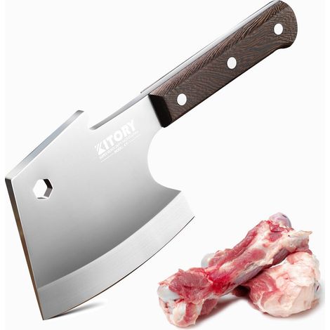 Hackbeil 15 cm, 4Cr14Mov Edelstahl, Full Tang, Birnbaumholzgriff, für Fleisch & Knochen (1/4)