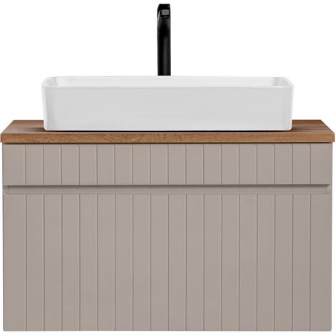 Waschtisch Unterschrank 80 cm Keramik Aufsatzwaschbecken IRAKLIO-56-CASHMERE Beige Eiche Nb. B/H/T ca. 80,4/59,5/46 cm (1/5)