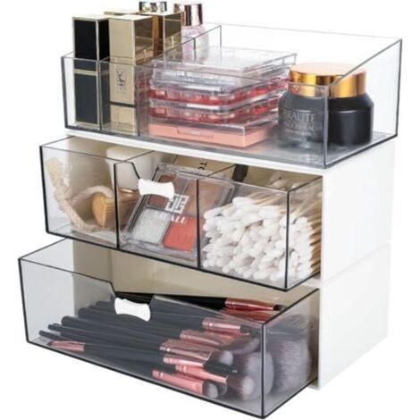 Organisateur de maquillage avec tiroirs - Conception empilable et extensible avec compartiments pour rouge à lèvres - Idéal pour la chambre, la salle de bain et la coiffeuse (1/5)