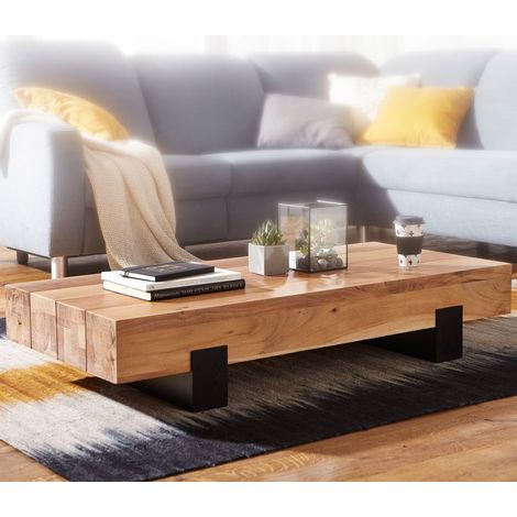 Table basse 130x59x25 cm en acacia naturel et métal noir (1/5)