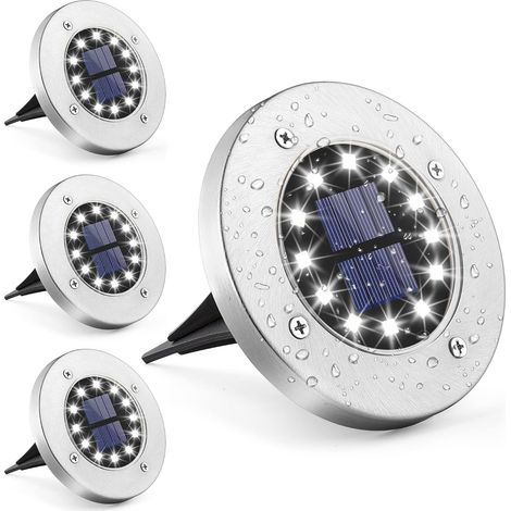 4-Piece Outdoor Solar Lights, 12 LEDs, White Stainless Steel Ground Lights, Waterproof Garden Lights for Outdoor Use, Garden, Patio, Lawn, Yard, Walkway (1/5)