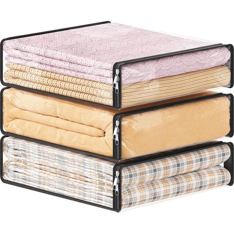 Sac de Rangement Transparent, Sac Rangement Vetement Pliable, Housse Rangement Vetement en Plastique, Rangement sous Lit pour Couette, Vêtements, Pull, Serviette, Couverture, 14 L, Lot de 3 (1/5)