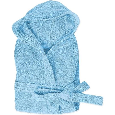 Accappatoio Spugna 100% Cotone Tinta Unita Morbido Uomo Donna Cintura Tasche Cappuccio Azzurro - XXL