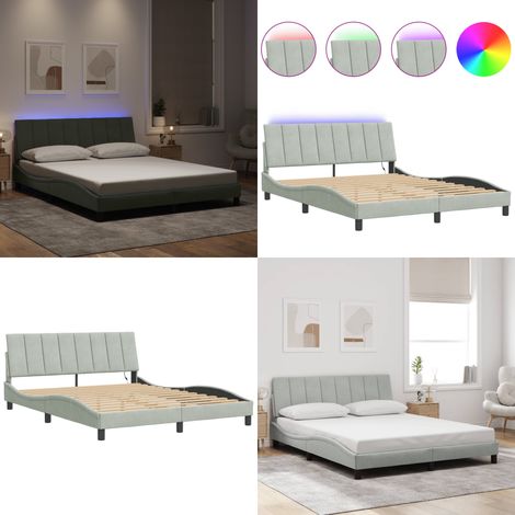 Cadre de lit avec LED sans matelas Hanko gris clair 160x200cm velours - Lumière LED - Coussin de tête de lit (1/5)