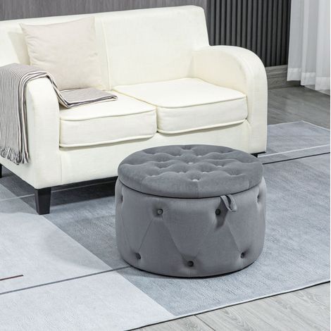 Sillón puf con almacenaje tapizado gris Ø60 cm OKMYHOME (1/3)