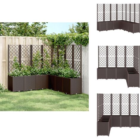 Jardinière avec treillis marron 160x160x140 cm PP - Jardinierre En Rotin - Jardinière Murale - Pot De Fleurs Extérieur - Pot De Fleurs Design - Support Plante Grimpante (1/5)