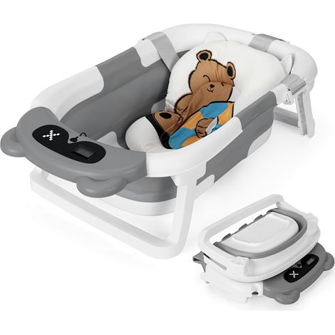 Jiubiaz Faltbare Babybadewanne mit Gestell und Badematte, rutschfeste Babywanne für Neugeborene & Kleinkinder (Grau) (1/5)