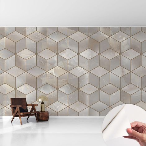 Papier peint adhésif décoratif pour salon chambre et cuisine Facile à poser avec colle Mosaïque géométrique 416x254 cm (1/5)
