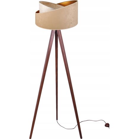LAMPADA DA TERRA CON TREPPIEDE E PARALUME IN LEGNO (1/5)