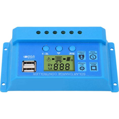 Régulateur de Charge Solaire PWM LCD USB, Contrôleur 12V/24V Ajustable pour Batterie - Chargeur Bleu (1/5)