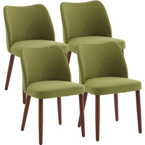 Lot de 4 chaises de salle à manger - assise rembourrée en tissu aspect lin - pieds en Bois- design moderne - vert (1/5)