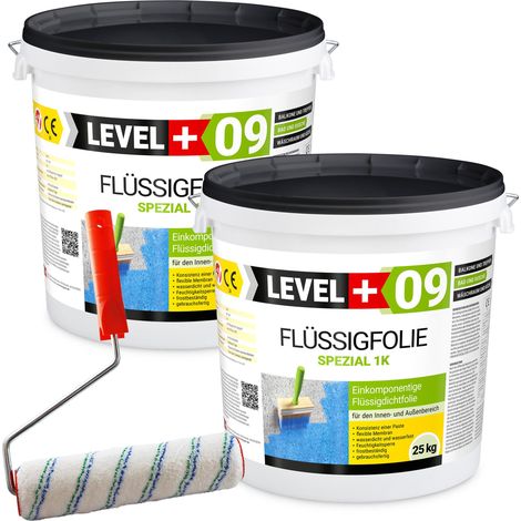 LEVEL+ Flüssigfolie Dichtfolie Flex L+09 - 50kg + Farbroller