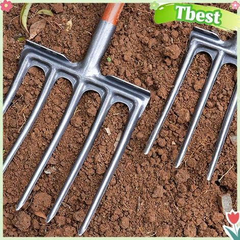 Tbest fourche à bêcher de jardin Fourche à creuser en acier à haute teneur en carbone, forte résistance, outillage module 5 dents (1/5)
