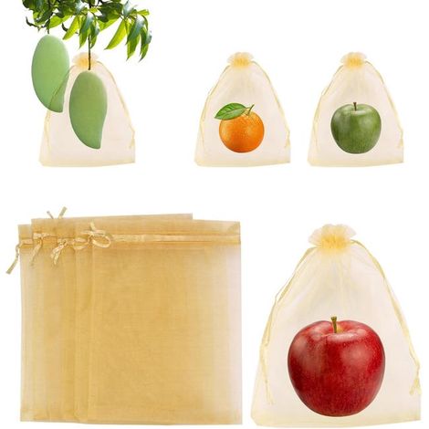 Lot de 100 sacs de protection pour fruits – 15 x 20 cm, avec cordon de serrage, pour fruits et fleurs (doré) (1/5)