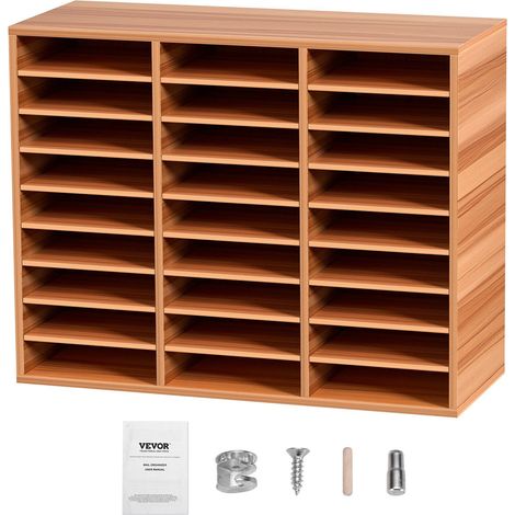 Organisateur en Bois à 27 Compartiments avec Étagères Ajustables pour Bureau et École,Rangement pour Fichiers et Magazines Blanc (1/5)