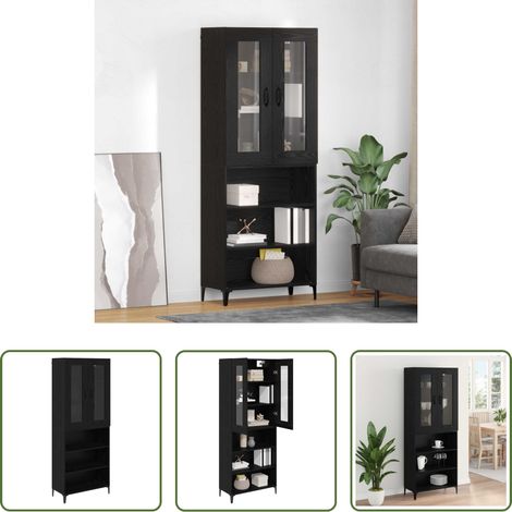 Wandschrank - Highboard Schwarz Eichen-Optik 69,5 x 34 x 180 cm Holzwerkstoff (1/5)