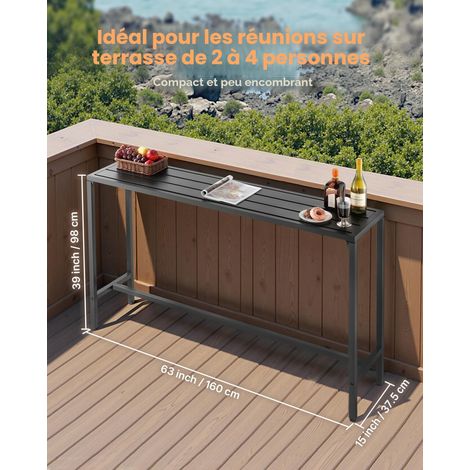 Table de Bar Haute Extérieur, 160 x 37,5 cm, Table à Manger Rectangulaire, avec Plateau Étanche, Structure en Métal Robuste, Mobilier de Jardin pour Patio, Terrasse, Bord de Piscine, Intérieur (1/5)