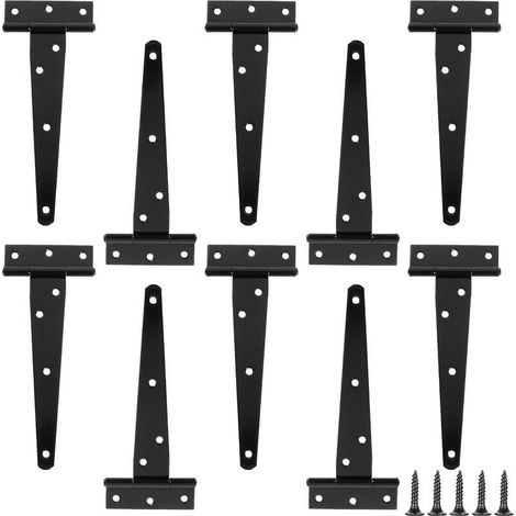 10 Pcs Charnières en T 6 Pouces, Charniere Porte Lourde en T, Charnières de Portes en T avec 70 Vis, Charnières Porte Robuste pour Portes, Fenêtres Clture, Abris de Jardin, Antirouille (1/5)