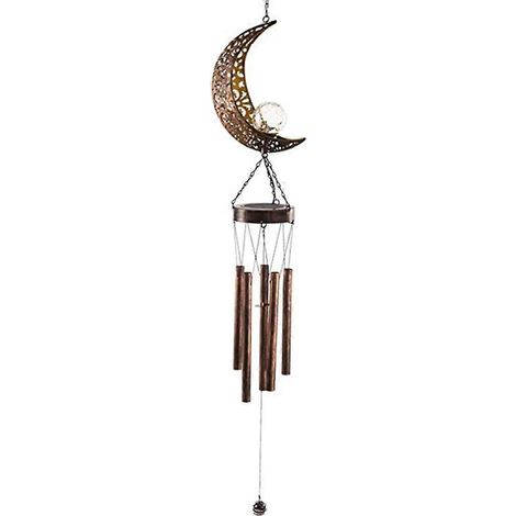 Elegante Solar-Mondlampe aus Schmiedeeisen mit Hohlröhren, Windspiel, mehrteilig, zum Aufhängen