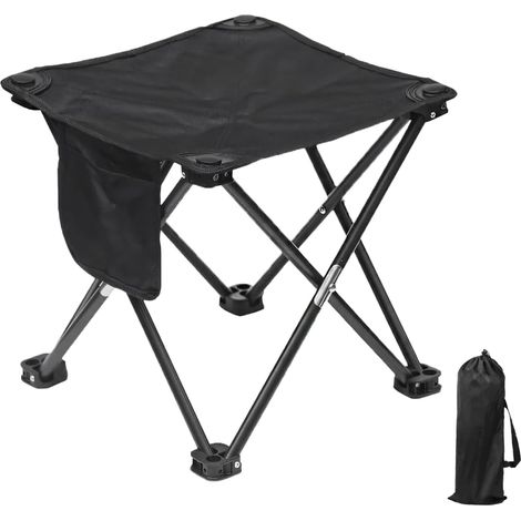 (Noir, 33CM) Tabouret de Camping, Tabouret Pliant Portable avec Sac de Rangement, Siège Pliable et Léger Tabouret Pliant Pliable pour Adultes pour Voyage Randonnée, Jardin, Pêche, Plage