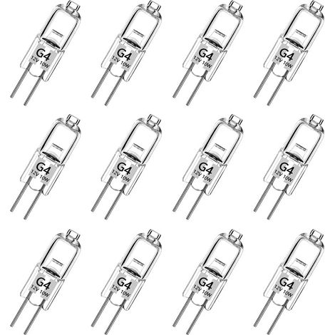Ampoule Halogene G4 (12 pièces), Ampoule G4 Blanc Chaud 12V 10W, 2800K, 120LM, Intensité Variable, LampeHalogene Lampe à Capsule Transparente pour Puck Light, lustre– Pas de scintillement (1/5)