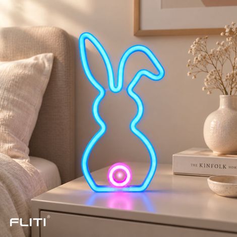 FLITI Lampe LED Queue de Lapin Vintage - Décoration Noël Pâques - Bleu Rose - Veilleuse Mignonne Design ins - Éclairage Doux Festif (1/5)