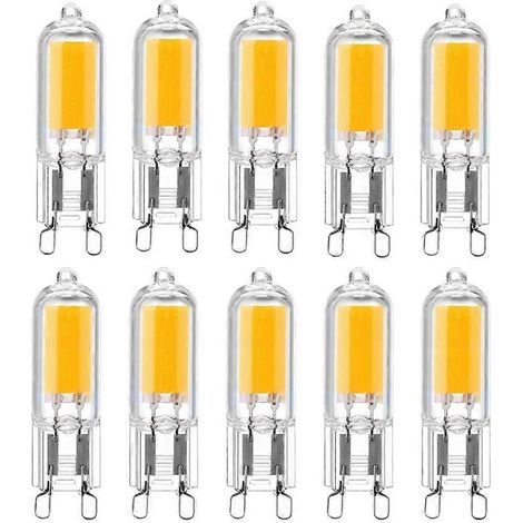 Lot de 10 ampoules LED G9 2W, équivalent halogène 25W, blanc chaud 3000K, 220-240V
