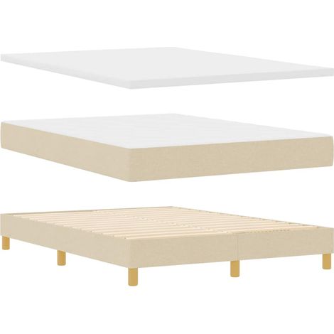 Lit double,Lit adulte,Lit à ressorts avec coussin Crème 200 x 140 cm tissu (1/5)