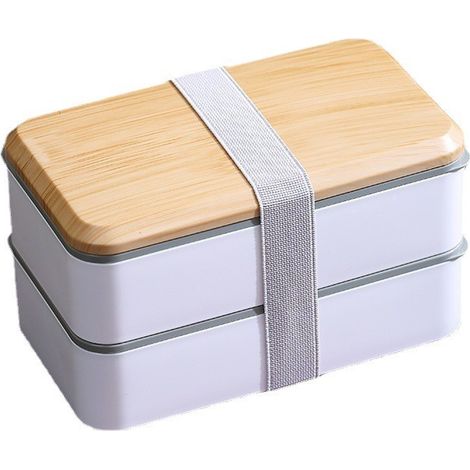 Bento-Lunchbox-Set, 1400 ml, 2 Etagen, isolierte Bento-Lunchbox, luftdichte Essensbox, mikrowellengeeignete Bento-Box, Lunchbox für Arbeit, Schule, Weiß