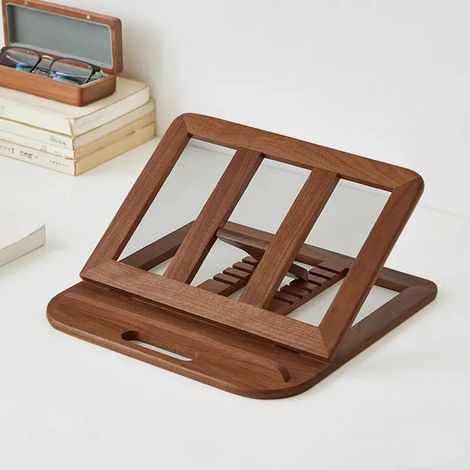 Zusammenklappbarer Laptopständer aus Holz – Verstellbarer brauner Ständer mit Wärmeableitung – Ideal für Schüler und Studenten beim Lesen am Schreibtisch (1/4)