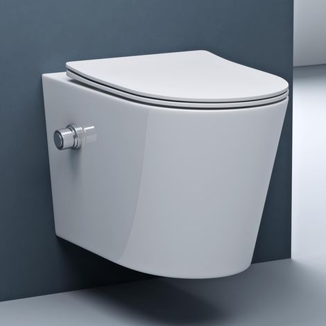doporro Hänge-WC Weiß Wand-WC Toilette mit Soft-Close Spülrandloses aus Keramik Hänge-Toilette Aachen601 (1/5)