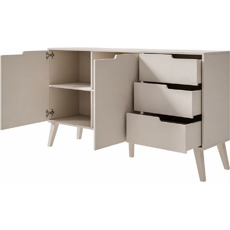 Madia Contenitore Con 2 Ante E 3 Cassetti Credenza Moderna In Melaminico Stile Minimal Nordico Per Ingresso Soggiorno E Sala Da Pranzo 160 X 40 X 80 Cm Cashmere (1/4)