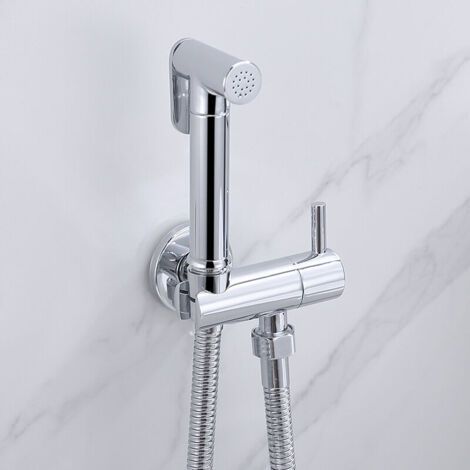 Toilet Shower Kit, Toilet Shower with Stop Valve, Support, Hand Shower, Chrome, Silver (1/4)