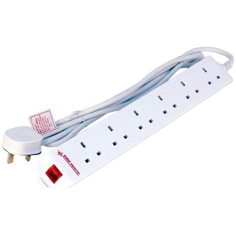 MicroConnect 6-fach Überspannungsschutzleiste, 2 m, weiß, UK, MC-UKSURGESTRIP6-2M