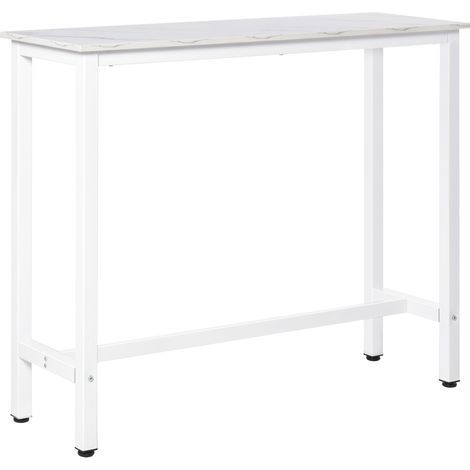 Hoher Stahl-Bartisch mit weißer Marmorplatte, 120 x 40 cm, ideal für Küchen und Stehtische