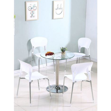 FLITI Round Tempered Glass Table 70cm Chrome Legs for Dining Room Kitchen Living Room Cafe (1/5)