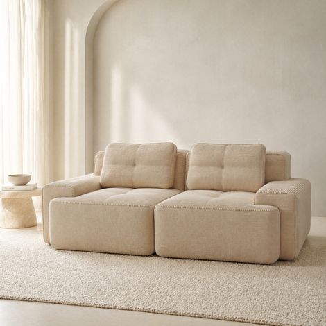 Divano modulare beige in velluto a coste con seduta profonda 74 cm e schiuma 32D (1/5)