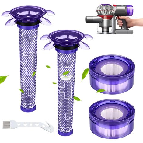 Filtres pour Dyson V8, Absolute Animal Motorhead, Filtres de Rechange Aspirateur pour Dyson V8, 2 Post-Filtre Hepa + 2 Pré-Filtre + 1 Brosse de Nettoyage, 965661-05、967478-05 (1/5)