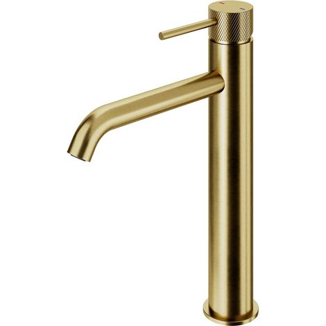 1 Mitigeur de lavabo XL, Bec haut 25,6 cm, Portée 180 mm, Finition doré satin, Pour vasque à poser (1/3)