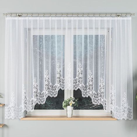 BERENIKA - Cortina jacquard confeccionada con corte en la parte inferior - 400x160 cm - blanco (1/5)