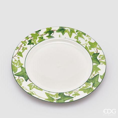 EDG Enzo De Gasperi Piatto Piano H 2 Cm D 27 Cm Bianco e Verde