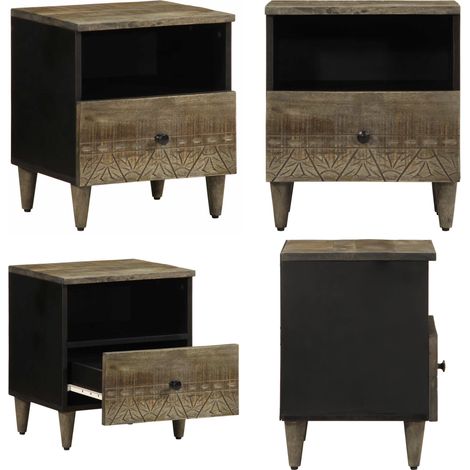 vidaXL Table de chevet gris clair 40x33x46 cm bois de manguier solide (1/5)