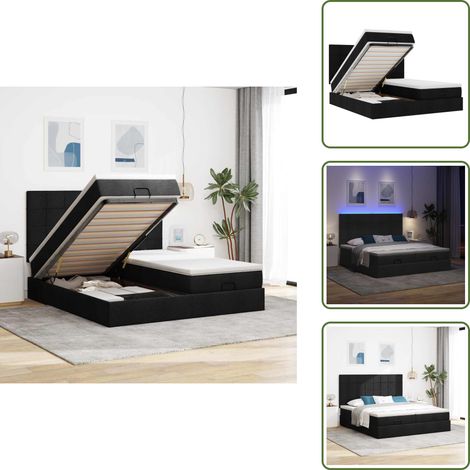 Coprimaterasso lavabile - vidaXL Struttura Letto Pouf con Materassi Nero 160x200 cm in Tessuto - Luci a LED