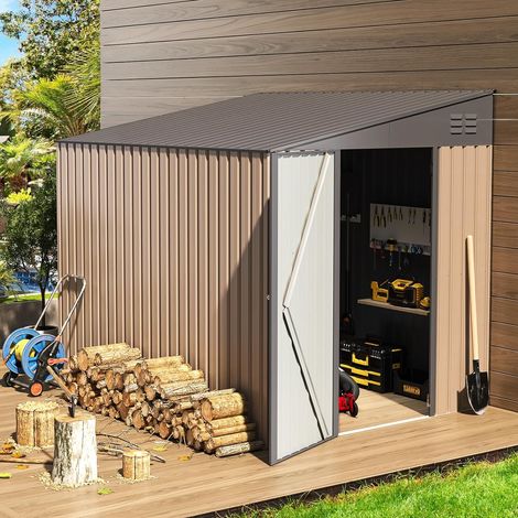 YODOLLA Outdoor 6x8 ft Lean to Storage Metal Garden Shed Waterproof, 245x180x203 cm, Grey (1/5)