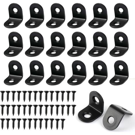 20 équerres d'angle en L avec 40 vis, équerres d'angle en acier inoxydable pour bois, noires (1/4)