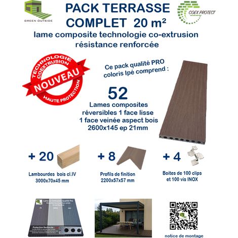Kit complet 20 m² terrasse composite Coexprotect® coloris IPE